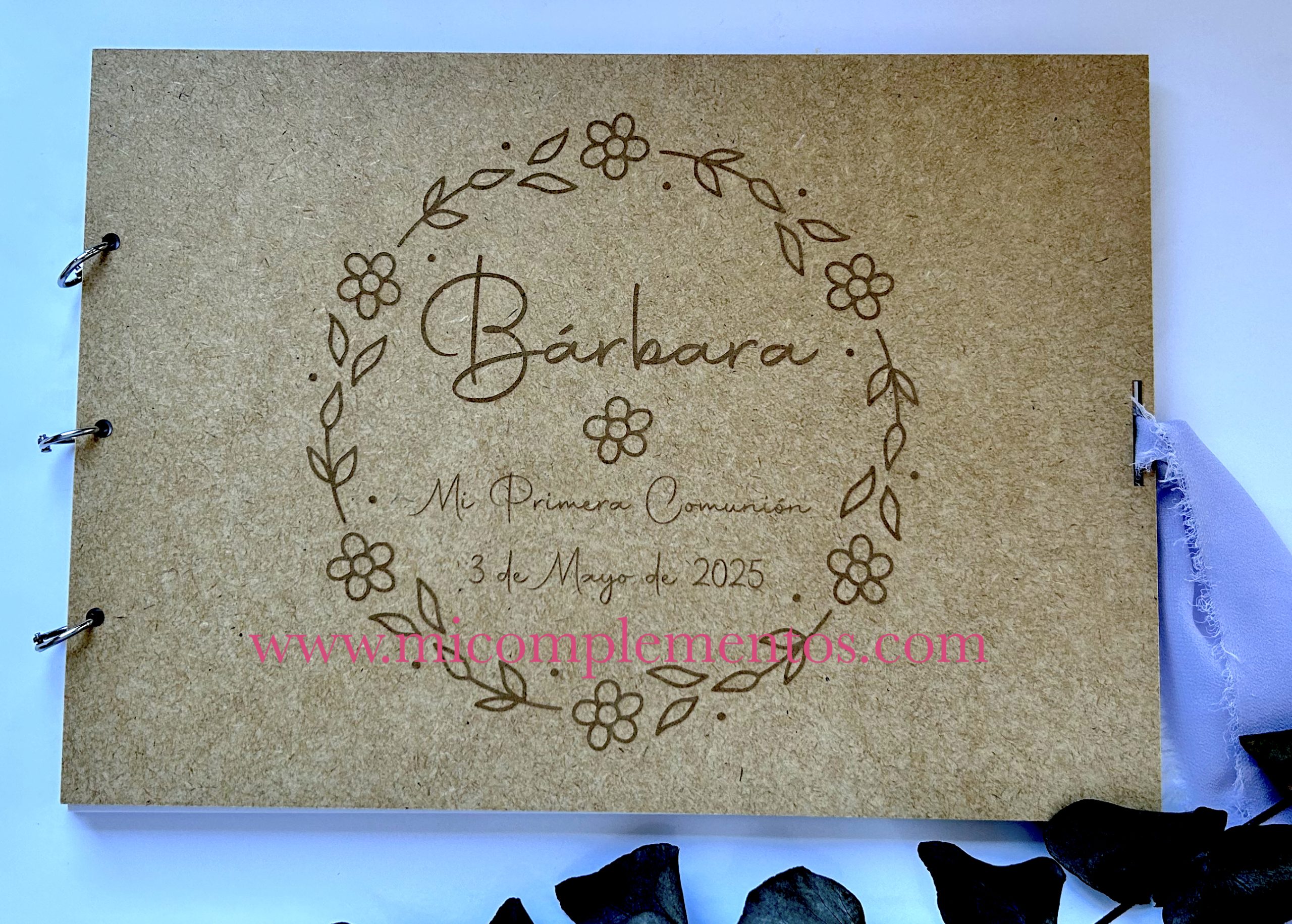 Álbum/Libro de firmas madera flores - Imagen 2